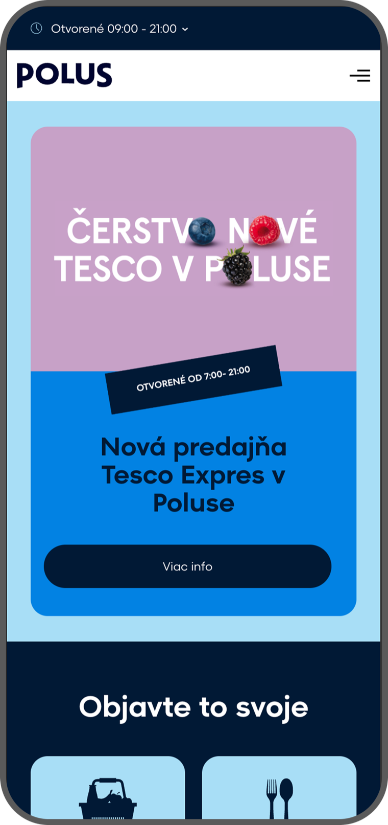 Obrazovka aplikácie Polus s novinkami